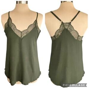 Forest Green Lace Trimmed Cami Tank Racerback SMALL Y2K  Fairy Grunge Romantic